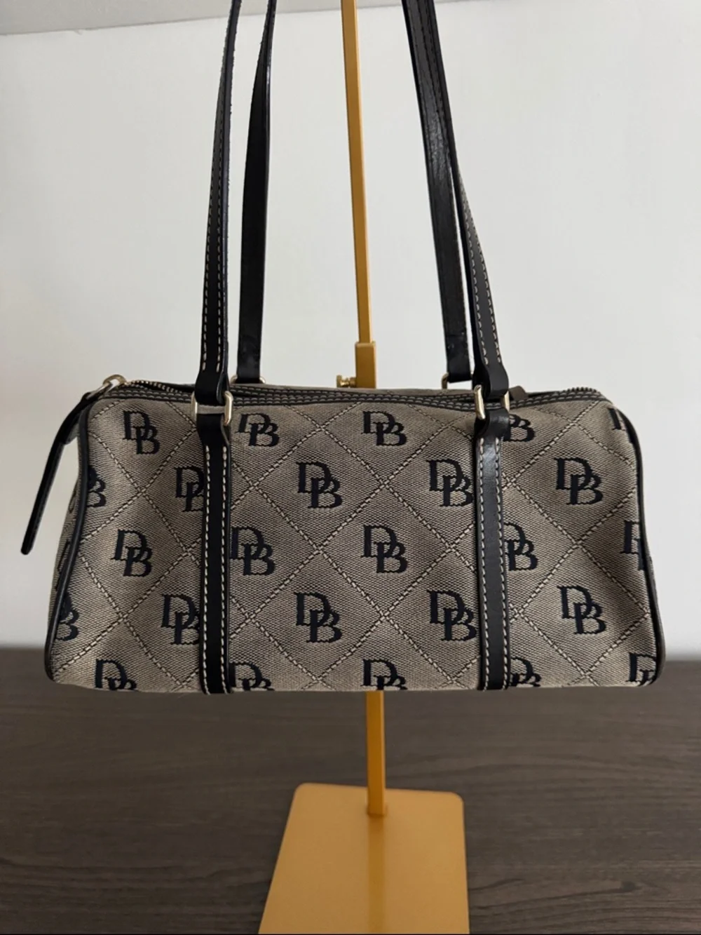 Dooney & Bourke Canvas Leather Duffel Barrel purse Monogram Black/Gray - Picture 6 of 10